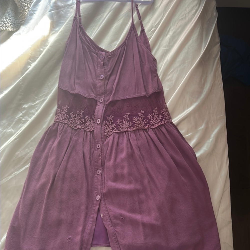 Tobi Purple Button-Down Sundress Dress with Lace Detail